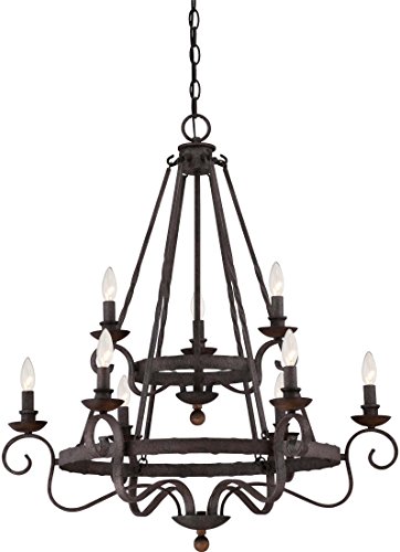 Quoizel NBE5009RK Noble European Foyer Chandelier, 9-Light, 540 Watts, Rustic Black (36"H x 32"W)