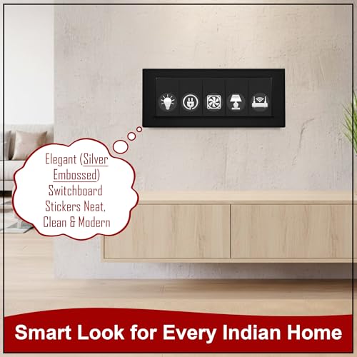 Image of 600 Silver Glow Embossed Switch Board Stickers with 60+ Icons | Luxury Vinyl Self-Adhesive Switch Covers for Lights, Fans & Appliances