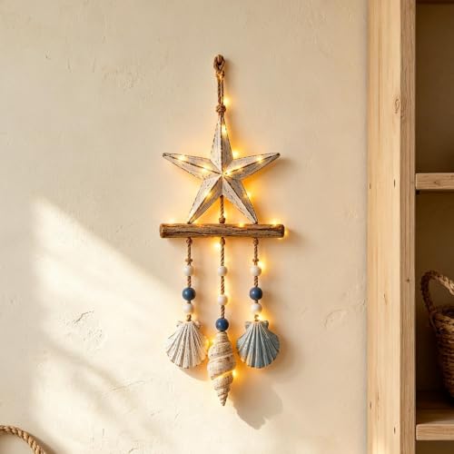 Arte de pared de madera náutico con luces LED y control a distancia 4