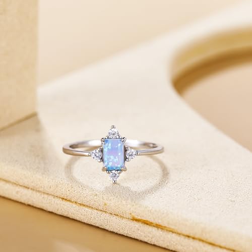 SHINYSO 925 Sterling Silver Ring Wedding Bands for Women Created Opal Engagement Promise Ring and Anniversary Eternity Rings Size 4-102