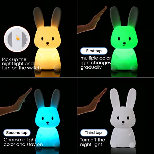 Afootry Night Light For Kids, Cute Bunny Night Light Gifts For Kids Room Nursery Baby Bedroom Toddler Teen Girls Kawaii Room Decor,Rechargeable Silicone Bunny Cute Lamp With 3 Hours Timer&7 Colors #TOP2