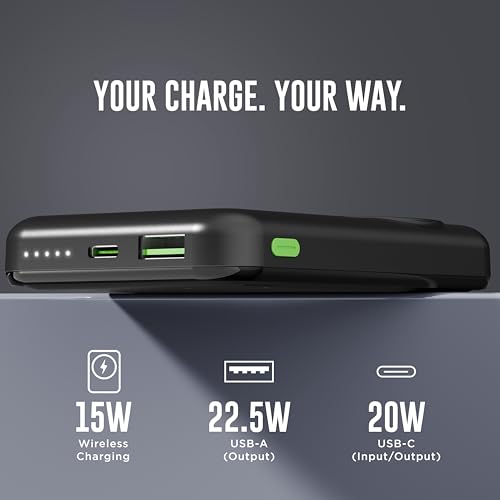 Image of URBN Wireless Power Bank for iPhone, 10000mAh MagSafe Charging with Stand, 22.5W QC+PD Output, Strong Magnetic, for iPhone 12 & Above, Android & Other Qi Enabled Devices (Black)