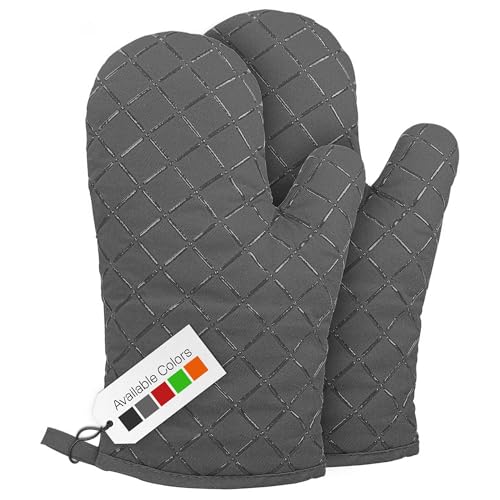 Oven Gloves Heat Resistant Double Sided Non Slip Silicone Oven Mitts for Grilling Cooking Baking Barbecue - Silicone 1 Pair, Grey Christmas Oven Gloves