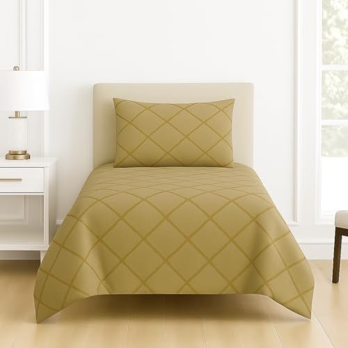 Image of DECOR2ADMIRE 300 TC Premium Glace Cotton Solid Lines Pastel Shades Bedsheet for Single Bed with 1 Pillow Cover for Home (Solid-Lines Cream, Single 60 inch x 90 inch)