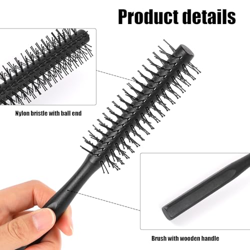 Small Round Brush for Blow Drying Hair - Wooden Handle, Nylon Bristles for Wet Hair Bangs, Beard, Styling, Lifting, Curling (Black) - Image 3