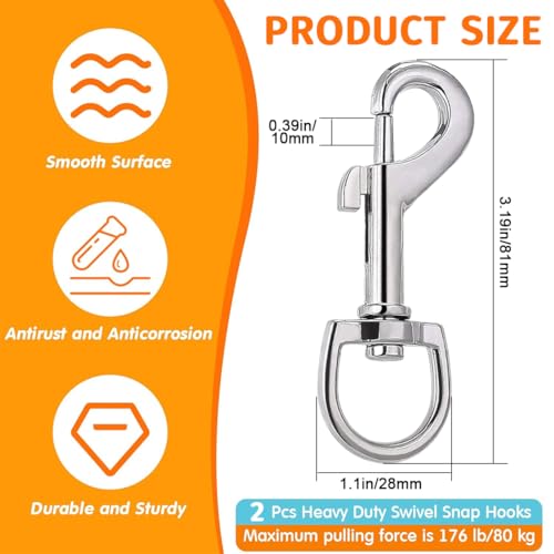CATOR 2 Stück Karabiner für Hundeleine, Wirbelkarabiner aus Edelstahl mit D-Form und Silberfarbe, Twist Lock für Hunde-Leine, Schlüsselbunde und Haustierzubehör