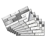 Fliesenaufkleber Bad 15X30Cm Graues Weißes Rechteck Selbstklebende Fliesenaufkleber Aus Vinyl,Diy Fliesenfolie Für Badezimmer,Wasserdicht Selbstklebende Treppenaufkleber(6Pcs)