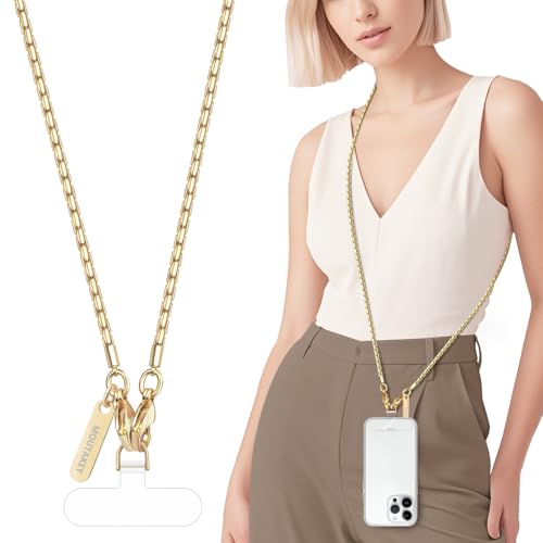 MOUTAKEY Metal Cell Phone chain Crossbody Phone lanyard with 2 Tether Tabs Detachable iPhone Chain Crossbody Strap Non-rusting Solid iPhone Lanyard for Women Girls Travel Shopping Party Camping