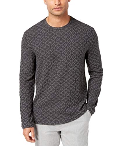 Tasso Elba Mens Medallion Knit Pullover Sweater Gray XL
