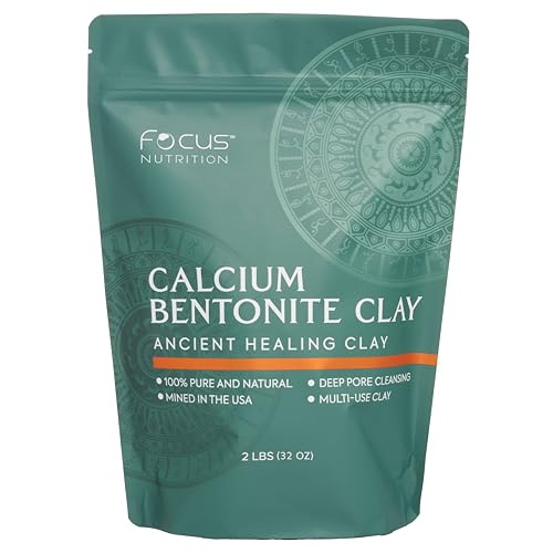 Focus Nutrition Calcium Bentonite Clay - 2 lbs Calcium Bentonite Clay Powder Clay Mask for Face Body Detox Hair Mask Skincare Ancient Healing Clay