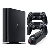 PS 4 Slim 1TB Console with Two DS4 Wireless Controller and Mytrix DS4 Fast Charging Dock