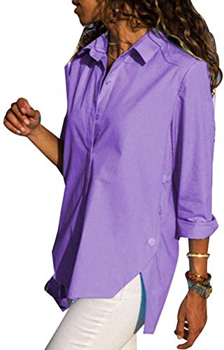 Baifeng Mujer Chifón T Camisa Casual Sólido Top Manga Larga Talla Grande Blusa Camisetas - Morado, Small