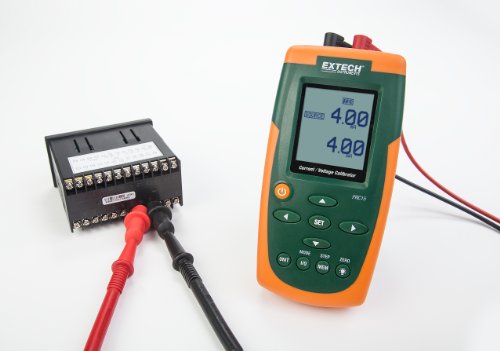 Image of Extech PRC15 - Current & Voltage Calibrator /Meter - Precision 0-24 mA & 0-20 V Sourcing, 0.01% Accuracy, Backlit LCD, 5 Presets, Banana I /O - Includes Leads, Clips, Universal AC Adapter & Hard Case | Sources 0-24mA and to 20V DC, measures to 50mA and 19.99V, 0.05% accuracy, 5 presets, banana I /O, leads, case