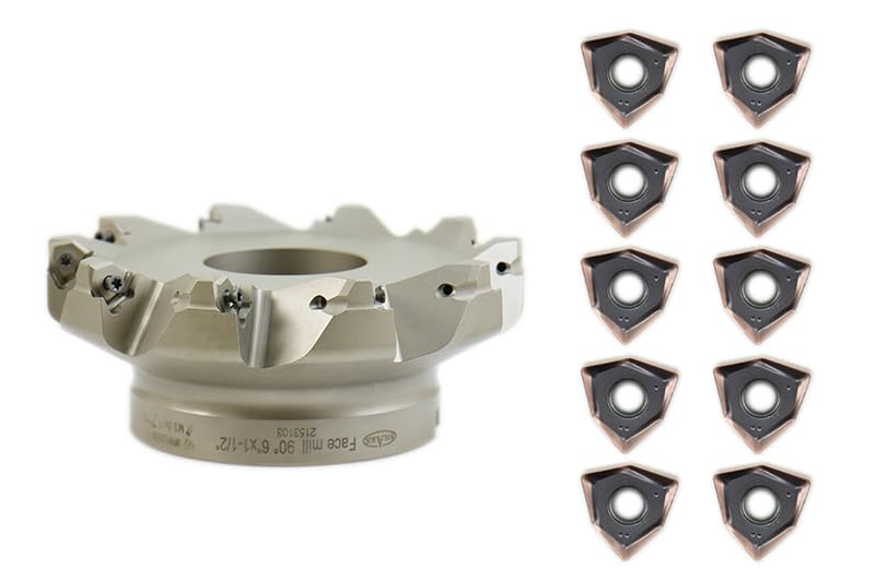 Shars 6" 90 Degree 10 Flute Indexable Face Mill + 10 PCS WNHU 442 Carbide Inserts for Alloy & Stainless Steel Cutting 404-2824W+424-2112(10) New R[
