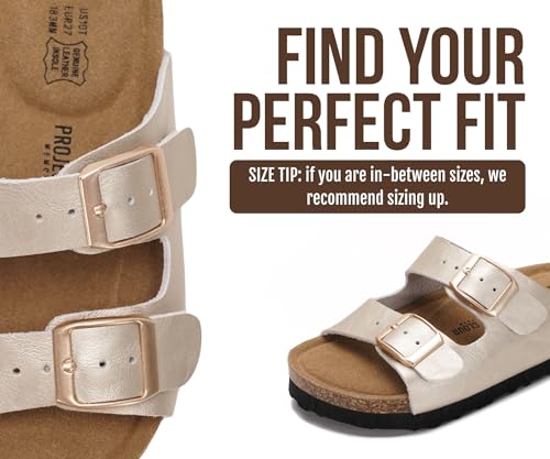 Image of Project Cloud Kids Sandals 100% Genuine Leather - Natural Cork Footbed Non-Slip Slides for Kids - Lightweight Boys & Girls Sandals - Water-Resistant Girls & Boys Sandals