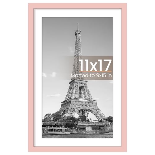Image of upsimples 11x17 Picture Frame, Display Pictures 9x15 with Mat or 11 x 17 Without, Wall Hanging Poster Frames, Pink, 1 Pack