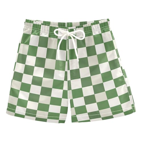 Green White Checkered Buffalo Plaid Boys Toddler Swim Trunks Quick Dry Beach Board Shorts Kids Swim Shorts Swimsuit for All Season