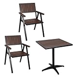 PROREGAL 2er-Set Gartenstuhl+Gartentisch, HxBxT 87x57x53 cm, Gastro Outdoor-Beschichtung, Alu Holzoptik, Schwarz, Dunkelbraun, Stuhl Tisch