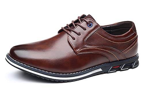 Santimon Mens Casual Walking Leather Sneakers Comfort Oxfords Lace Up Fashion Moccasin Shoes2