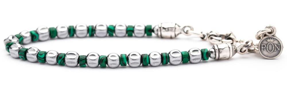 PORTONOVO MALACHITE GRANINE AND SILVER MALACHITE MONO ROUND BRACELET BR