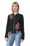 Veste bomber funky avec ourlet rayé et broderie florale brillante, avec fermeture éclair - jolie, insolite et différente !