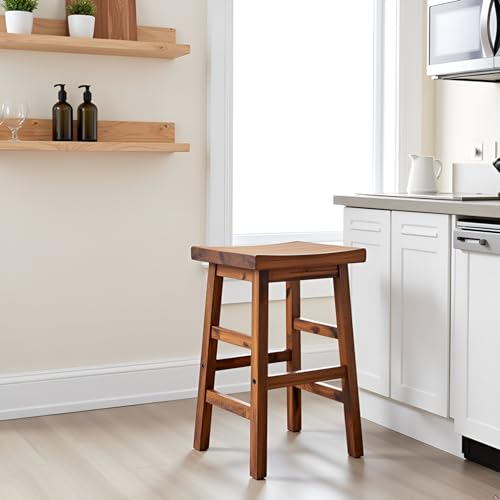 Alaterre Furniture Durango 26-Inch Tall Industrial Wood Counter-Height Stool Bar Stool, Kitchen, Seating, Vintage-Style Saddle Seat, Comfort, Rustic Industrial, Light or Dark Tone Lacquer Finish by Alaterre Furniture - Used condition - Image 7