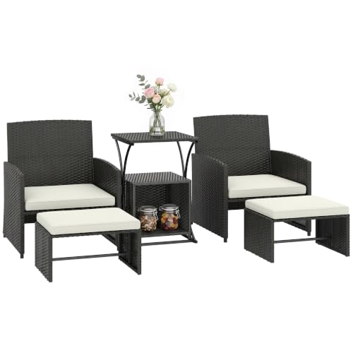Image of Outsunny 6 Piece Rattan Garden Furniture Set Space-Saving Patio Sofa Black