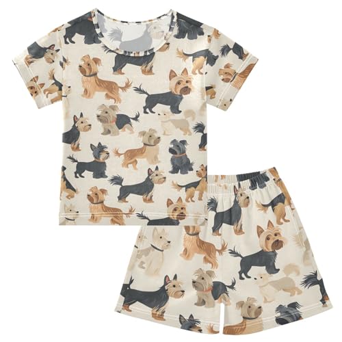 ALAZA Cute Terrier Dog Pajamas Set Short Sleeve Cotton Sleepwear Summer Pjs 2 Piece 5-14Y