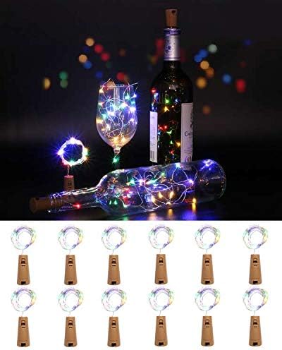 Kolpop [12 Pack] Bottle Lights, Cork Lights for Wine Bottles, 2m 20 LED Copper Wire Fairy Lights for Parties, Wedding, Christmas DIY Indoor/Outdoor Decoration (Multi Color)