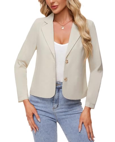 MINTLIMIT Linen Blazers Womens Button Front Notch Lapel Blazer Jackets Long Sleeve Suit Jacket Blazers Elegant Business Formal,Beige,XL