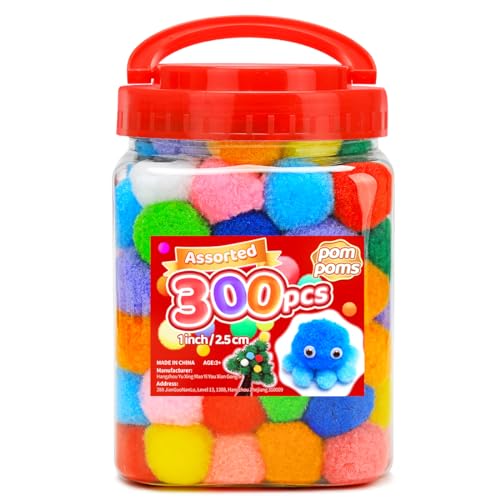 Image of IOOLEEM Multi-Color Pom Poms, 300pcs 1inch, Pom Poms for Arts and Crafts, Pom Pom Balls, Craft Pom Poms.