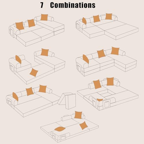 Image of HANXIN 108 inch Modular Sectional Sofa, Futon Convertible Sofa Bed,Oversized Corduroy Boneless Couch for Living Room,Floor Loveseat Sleeper with Pull Out Bed,Free Combination,No Assembly Required (Grey)