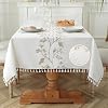 JIALE Table Cloth Rectangle Table Heavy Duty Cotton Linen Waterproof Tablecloths Farmhouse Tablecloth Soft and Wrinkle Free Table Cover with Tassels Coffee Flower 55×70