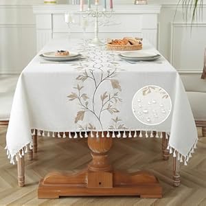 JIALE Table Cloth Rectangle Table, Heavy Duty Cotton Linen Waterproof Tablecloths Farmhouse Tablecloth, Soft and Wrinkle Free Table Cover with Tassels, Coffee Flower, 55''x70'' JIALE Table Cloth Rectangle Table Heavy Duty Cotton Linen Waterproof Tablecloths Farmhouse Tablecloth Soft and Wrinkle Free Table Cover with Tassels Coffee Flower 55×70