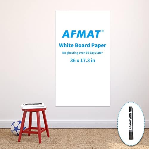 AFMAT White Board Paper, Dry Erase Sticker for Wall, White Board Wallpaper Roll, Stain-Proof Whiteboard Sticker, 17.3" x 36" Self Adhesive White Board Paper for Home Office Classroom, 1 Marker