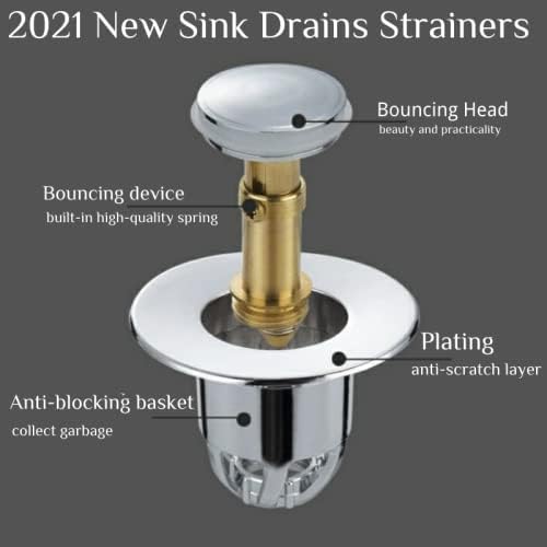 Sink Plug Pop Up Kitchen Sink Strainer Plug, Kitchen Sink Plug Replacement, Bathroom Sink Plug Pop Up, Sink Strainer Bounce Core Copper Drainer Plug No Overflow Drain Universal Sink Plugs 34mm - 40mm