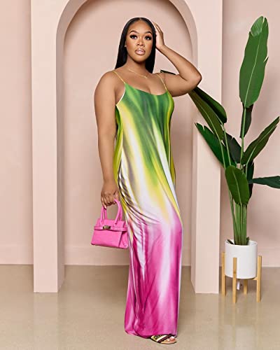 Image of BFFBABY Womens Summer Suspender Maxi Dress Plus Size Striped Printed Sleeveless with Pockets and Belt
