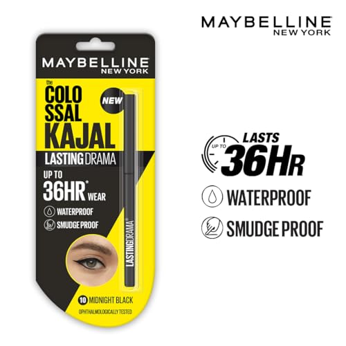 Image of Maybelline New York Colossal Lasting drama Kajal, 10 Midnight Black | 36H Wear, Waterproof, Smudge Proof Kajal