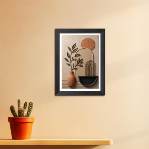 Image of TenorArts Boho Art 3D Clay Textured Digital Print Photo Frame, Modern Art Abstract Painting For Bedroom Living Room Home and Cafe Decor | Minimal Drawing Black Framed Posters for Decoration (9x12 inches) [CL-B08]