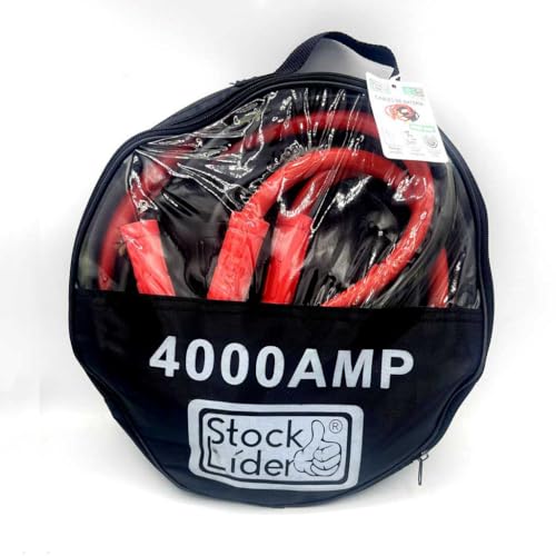 Stock Lider- Cables de Arranque para Batería de Coche 2-3M, Pinzas para bateria de coche carga de emergencia, Agarre fuerte, Pinzas para cohce, Incluye bolsa de Trasnporte (Cables de Batería 4000 Amp)