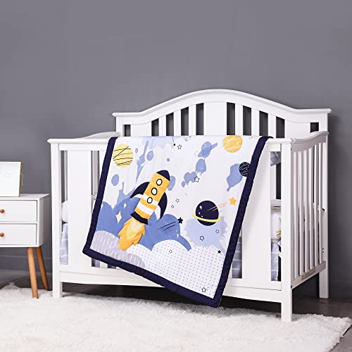 Baby Crib Bedding Set For Boys 3Piece Space Theme Toddler Nursery Crib Sets For Boys Included Crib Comforter Fitted Sheet Crib Skirt, By Jupeollon #TOP1