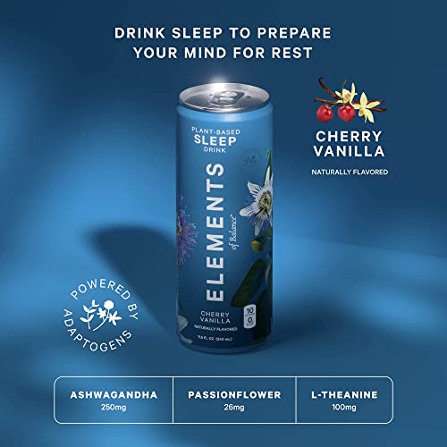 Sleep Adaptogen Drinks By Elements Of Balance | Naturally-Flavored Cherry Vanilla With Ashwagandha | Melatonin-Free For Natural Stress Relief, 0 Sugar, Low Calorie, Plant-Based | 11.5 Fl Oz (12 Pack) #TOP2