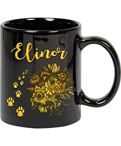 Coffee Mug Coffee Mug Personalized Name Mug, Name Cups, Name Mug Gift for Mom, Dad, Sister, Girls, Boy, Brother Elinor and Dog Gold Lover Custom Name Mugs Gifts for Women & Men 11oz Black Mug 164150