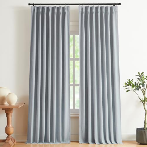 Vision Home Blue Gray Pinch Pleated Full Blackout Curtains Linen