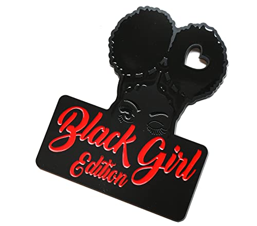Image of 1pc Custom Black Girl Edition Badge Emblem Decals Compatible With Vehicles, Doors, Body, Side Fenders, Trunk - Stylish Dynamic Look (Black Red)