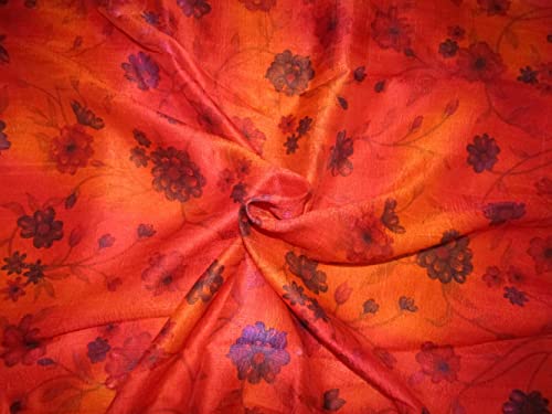 Tissu en soie qui a de la tenue pour coudre une veste structurée orange rouge fleurie noir