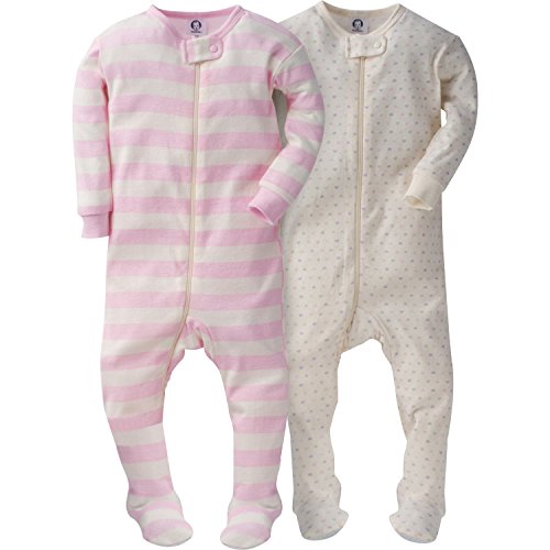 Gerber Girls' 2 Pack Footed Sleeper, Dots/Butterflies, 6 Months