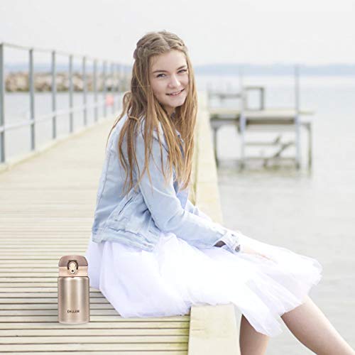 Diller Thermal Water Bottle - 10 Oz Mini Insulated Stainless Steel Bottle, Leakproof Cute Vacuum Flask, Perfect For Purse Or Kids Lunch Bag, 12 Hours Hot & 24 Hours Cold (Gold, 10 Oz) #TOP4