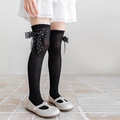 Soft & Breathable Girls Over Knee length Socks Cotton Lace Ruffle Bowknot Tube Stockings for Sweet Charm3