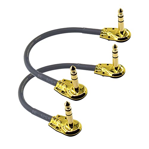 Wjstn 1/4 Inch Right Angle Trs Stereo Dual Channel Guitar Flat Patch Cable Low Profile Pancake Design 2 Pack (4 Inches) #TOP3